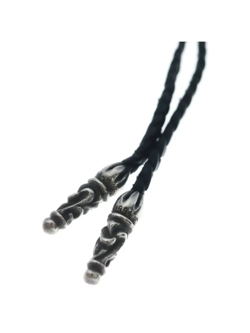 Chrome Hearts Leather Braid Scroll Necklace Braidnecklace Black Silver